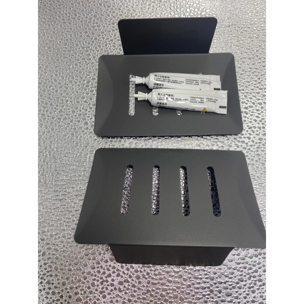 Set of 2 Matte Black Wall Mount Soap Dish Trays Drill Free Adhesive Bathroom Set
